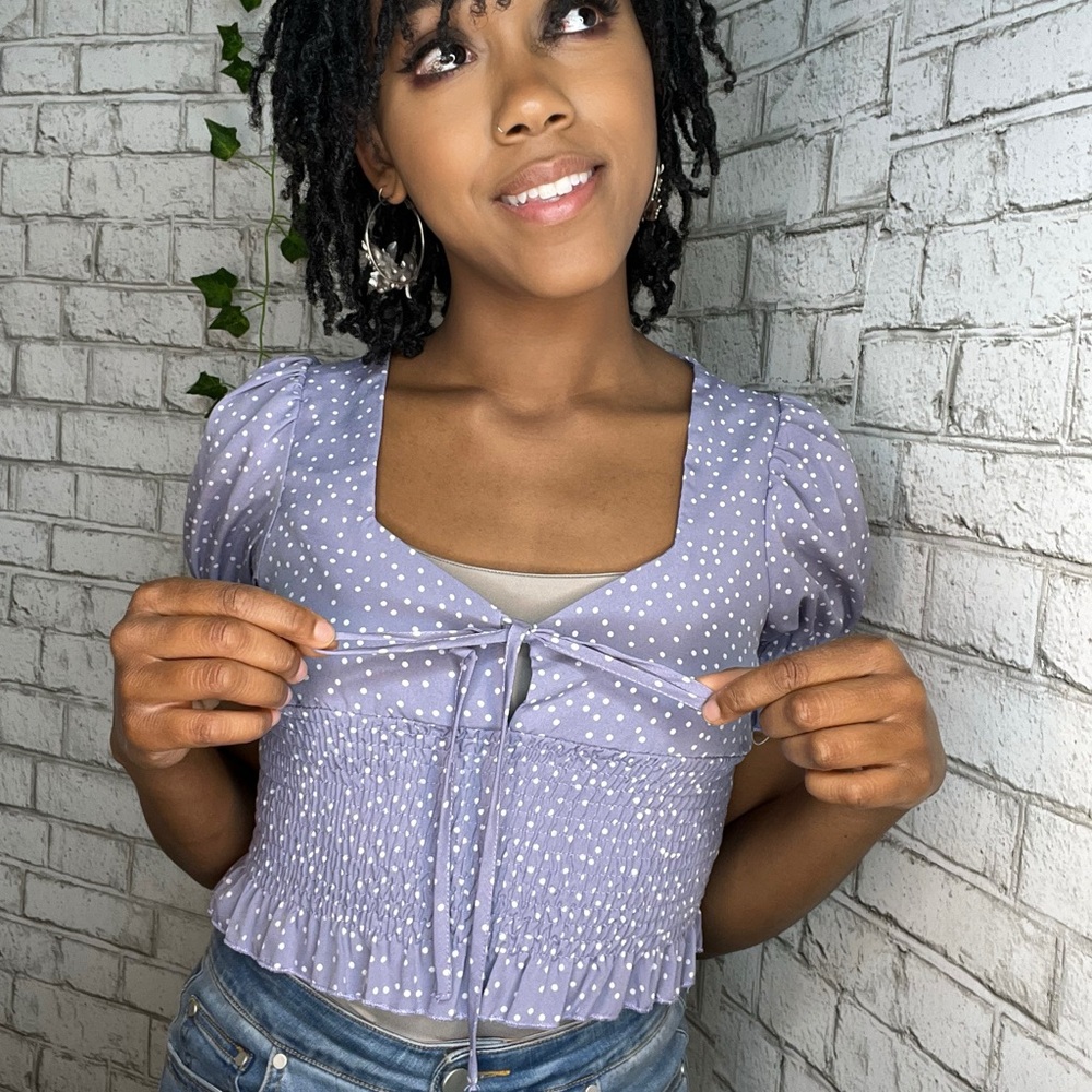 Cornflower Blue Polkadot Crop Top